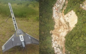 Un dron toma fotos del área donde ocurrio el deslave.