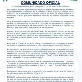 Casos de COVID-19 en personal del&nbsp;CONAP
