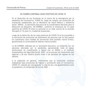 CONRED confirma 15 casos positivos de&nbsp;COVID-19