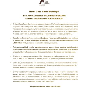Hotel Casa Santo Domingo se desvincula de incidentes ocurridos en evento del 8 de abril en Antigua&nbsp;Guatemala